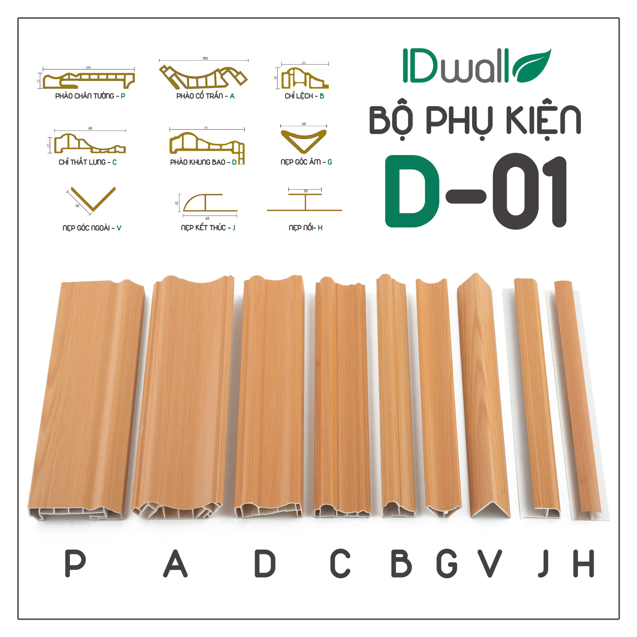 bộ phụ kiện ốp tường trần nano D01