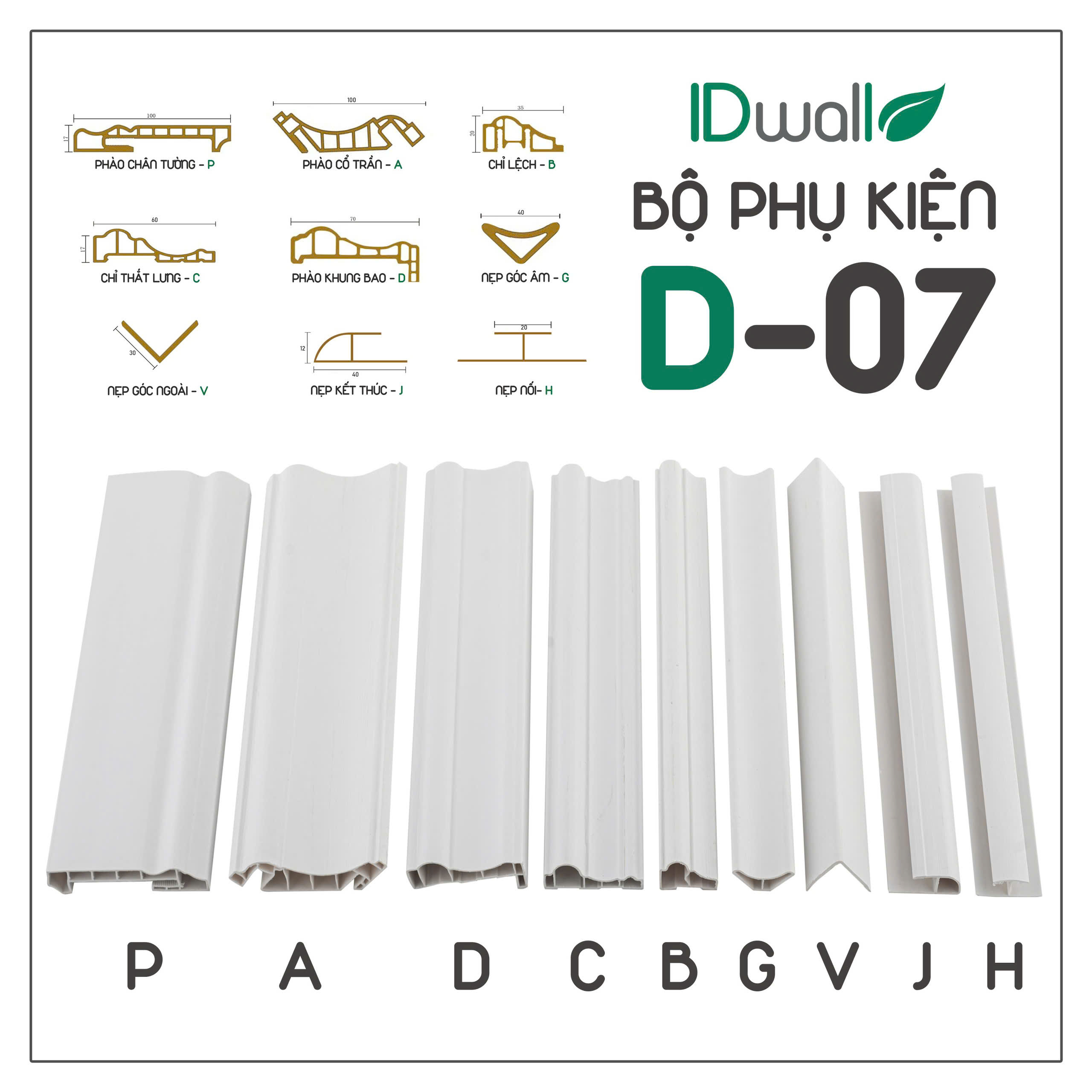 bộ phụ kiện tấm ốp tường trần nano D07