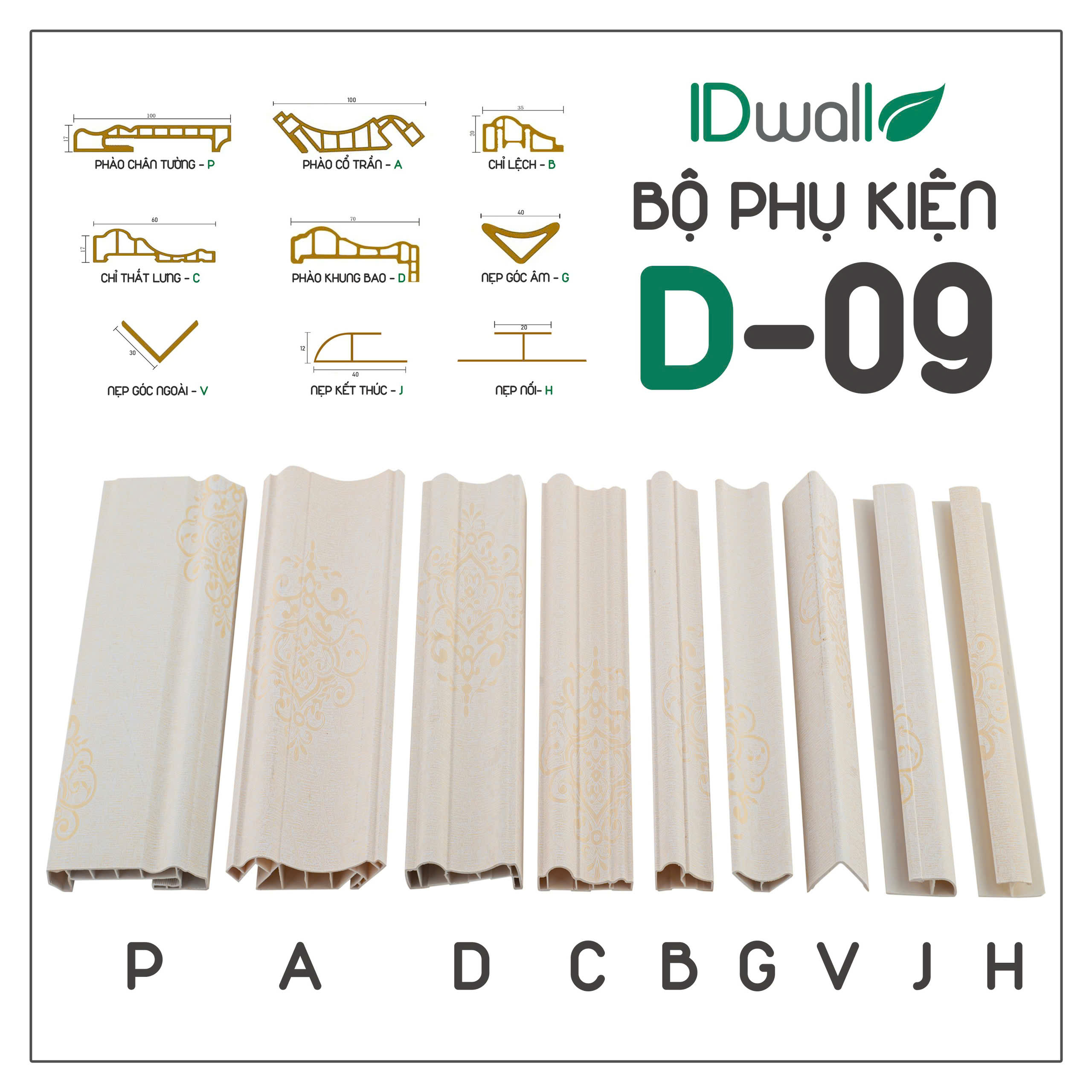 bộ phụ kiện tấm ốp tường trần nano D09