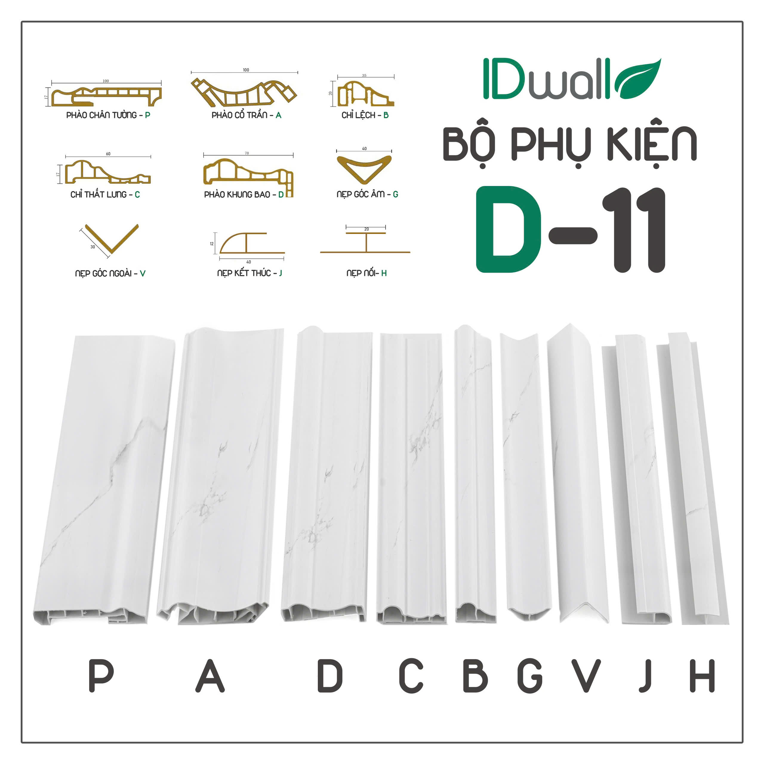 bộ phụ kiện tấm ốp tường trần nano D11