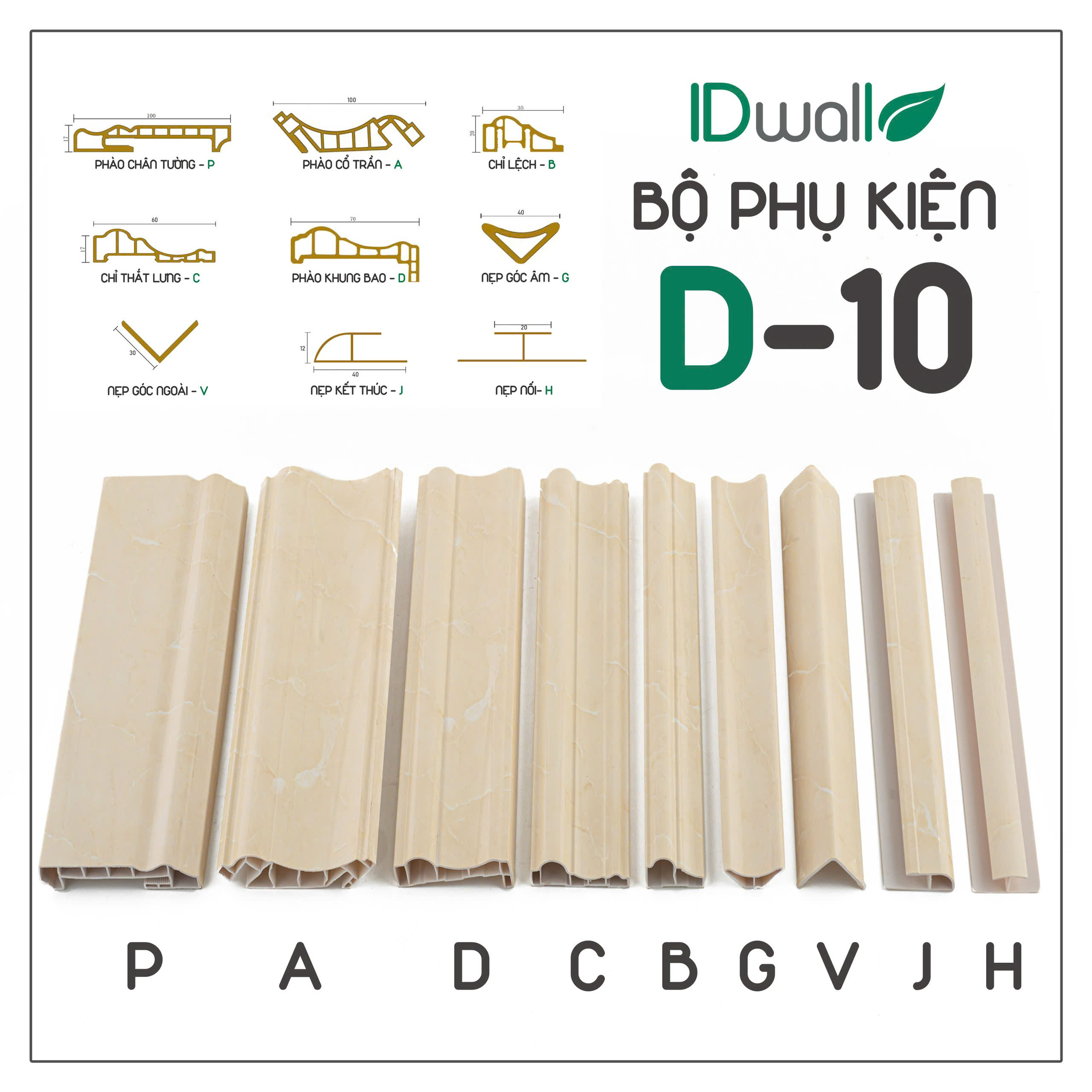 Bộ phụ kiện ốp trần tường nano D10